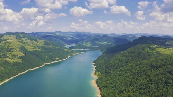 Aerial View on Beautiful Artificial Mountain Lake Zlatar in Serbia