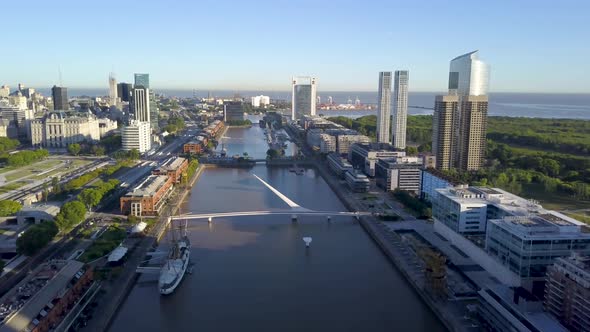 Aerial of Puerto Madero cityscape, an exclusive neighborhood in Buenos Aires