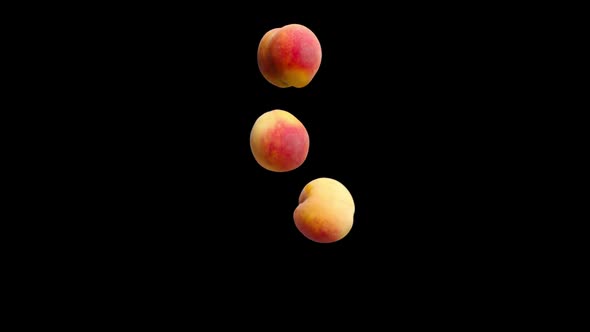 Three Peaches Falling on an Black Background