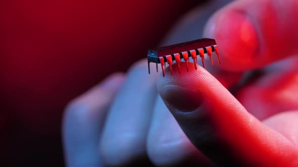 Chip on a Finger of a Man Looks Like a Bug