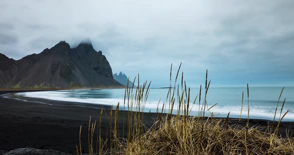 Time lapse of black sand beach in Iceland