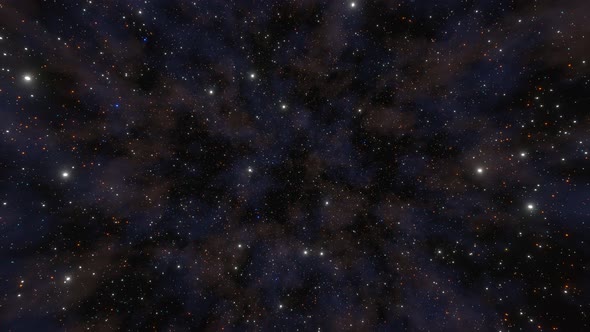 Animation of looking through glowing nebula, clouds and stars field