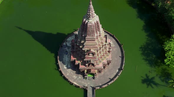 Aerial View of Wat Huai Kaeo or Wat Huay Kaew Pagoda Temple in LopburiThailand