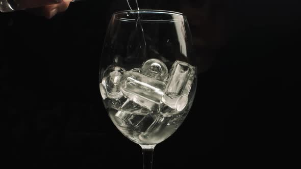 Ice Cubes In A Transparent Glass. Close-up.