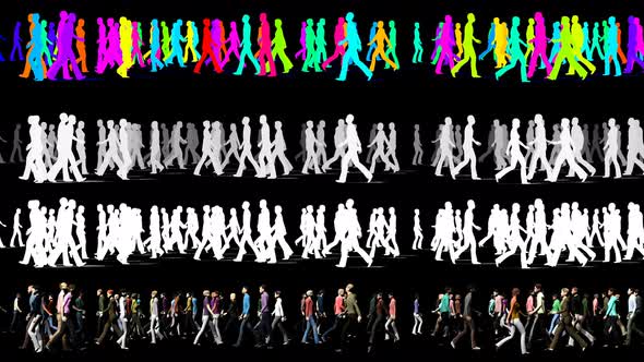 Walking Crowd in Two Directions - 3D Animation Video Element