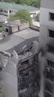 Vertical Video of a Destroyed House During the War in Ukraine