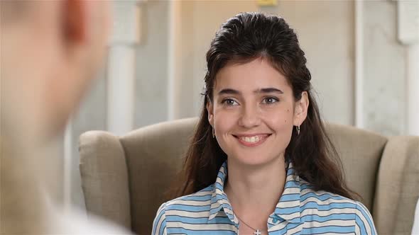 Closeup Woman Celebrates Special Event with Boyfriend in Cafe