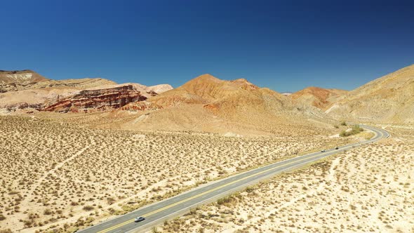 Highway 14 along the Midland Trail in the Mojave Desert's harsh climate - aerial view