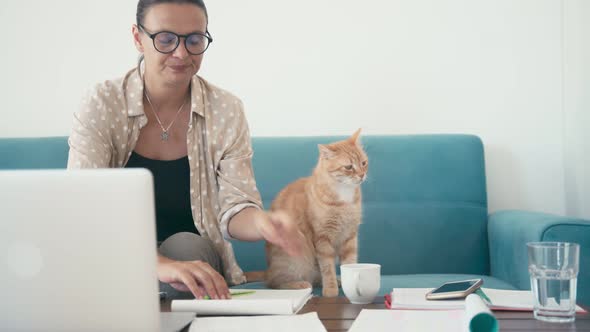 A Young Woman Working From Home Using Her Laptop While Sitting on the Couch