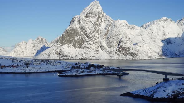 Norwegian Winter Landscape With The Multicolored Rorbu And Fishing Ships 43