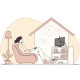 Relaxed woman sitting comfortably on a sofa and watching television - GraphicRiver Item for Sale