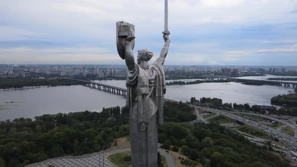 Motherland Monument in Kyiv, Ukraine By Day. Aerial View