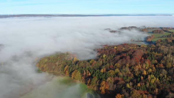 spectacular view over misty lush green valley