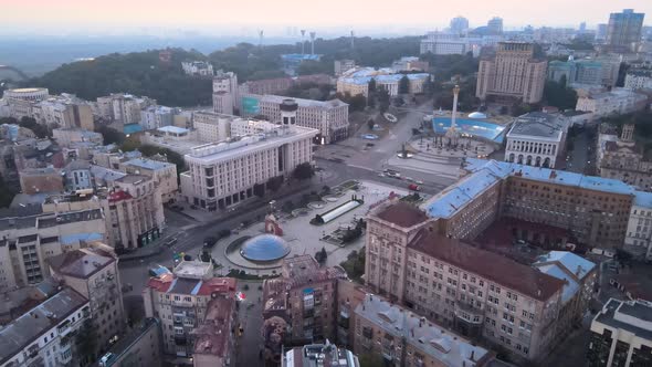 Independence Square in the Morning. Kyiv, Ukraine. Aerial View