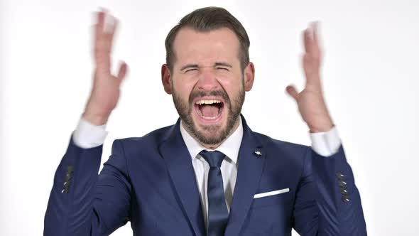 Angry Businessman Screaming, White Background