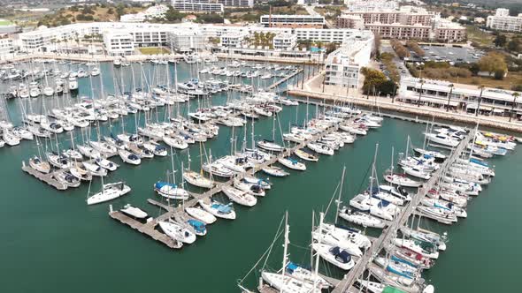 Yachts at Marina de Lagos, Algarve. Orbit shot. Lifestyle concept