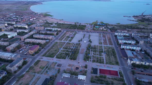 Drone View of a Small Town on the Lake Shore