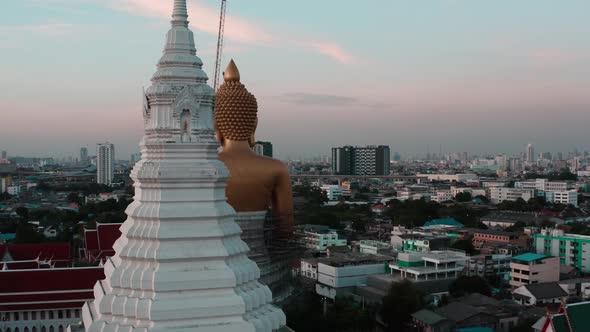 Aerial View of Wat Paknam Bhasicharoen, a Temple, Pagoda and Buddha Statue in Bangkok Thailand