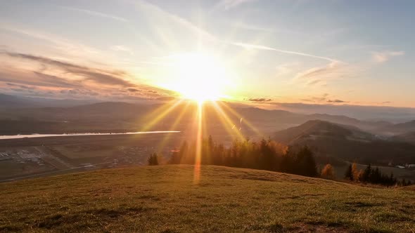 Sunset over Countryside Landscape in Summer Evening Panorama