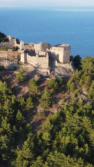 Vertical Video Alanya Castle  Alanya Kalesi Aerial View