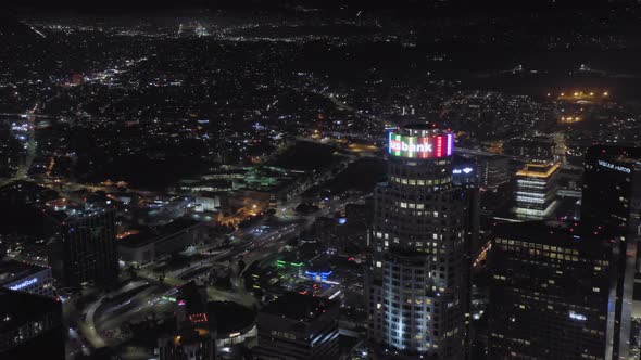 Scenic Aerial View of the Panorama of Night Los Angeles Lit with Millions of Colorful Lights alt