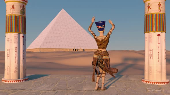 Queen Nefertiti Dancing in Front of the Great Pyramid