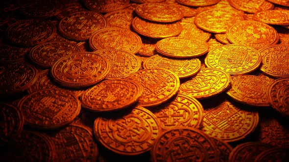 Medieval Gold Coins In Fire Light