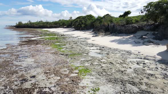 Aerial View of Low Tide in the Ocean Near the Coast of Zanzibar Tanzania