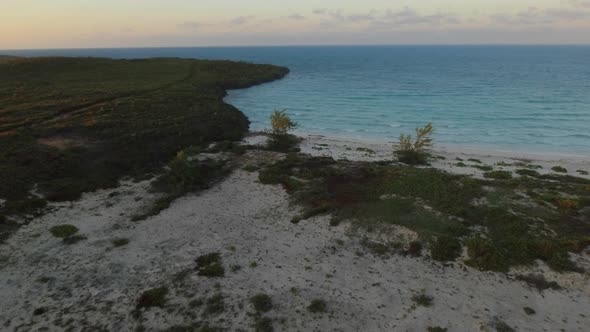 Aerial drone view of a deserted beach in the Bahamas, Caribbean. 