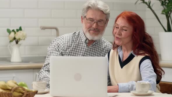 Cheerful Senior Couple 6070 Years Old During a Video Call at Home