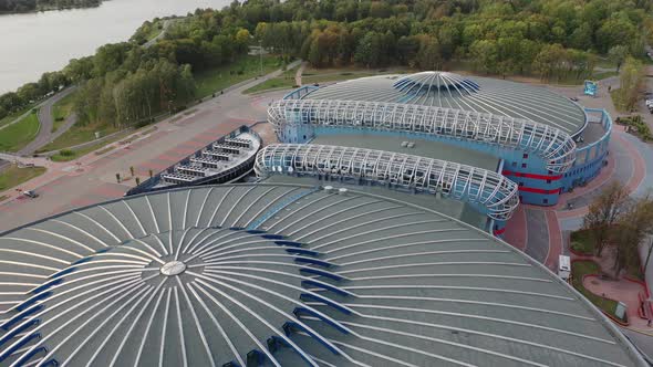 Top View of the Street and Sports Complex in Chizhovka