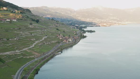 Beautiful aerial of Swiss countryside near Lake Geneva