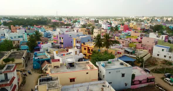 Viewpoint of India Tirupattur Tamil India landscape view with colorful buildings and group of birds