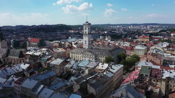 The Lviv Old City Ukraine Aerial Panorama View