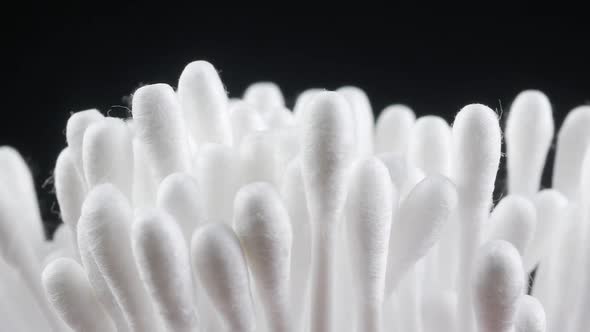 White cotton-tipped swabs. Ear sticks close up.