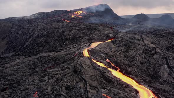 Aerial view of magma coming from a volcano
