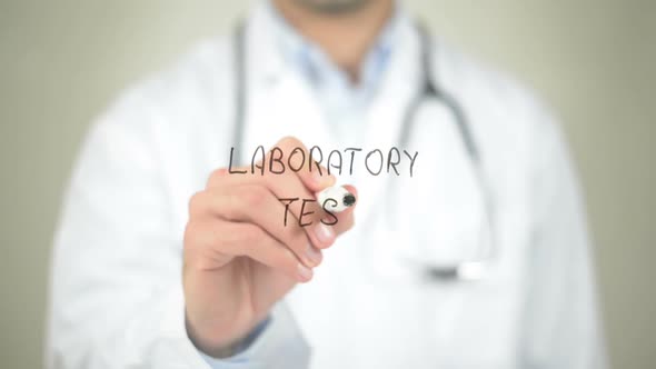 Laboratory Test, Businessman Writing on Transparent Screen