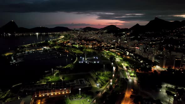 Sunset aerial view of downtown district of Rio de Janeiro Brazil. 