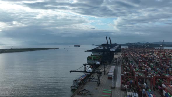 Aerial footage of Yantian international container terminal in Shenzhen city, China, Hyperlapse