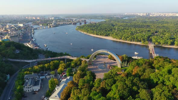 Drone Footage Aerial View of Friendship of Nations Arch in Kiev, Ukraine