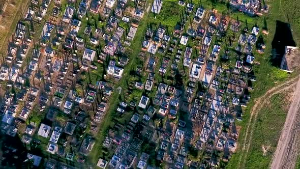 Top View of Many Graves in the Cemetery