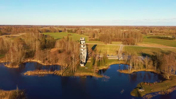 Modern Construction Observation Tower in Kirkilai  Aerial Dron Shot