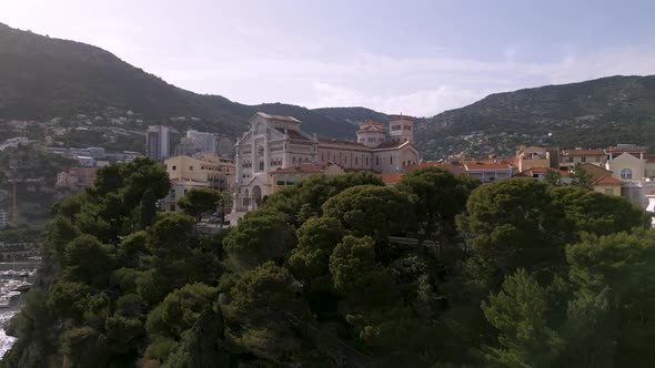 Aerial view of Monaco old town (Monaco ville) known as Le Rocher (rock)
