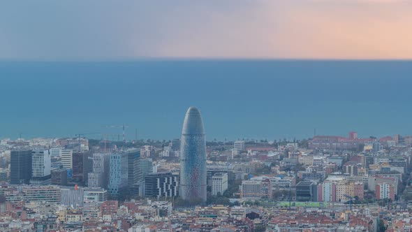 Panorama of Barcelona Timelapse, Spain, Viewed From the Bunkers of Carmel