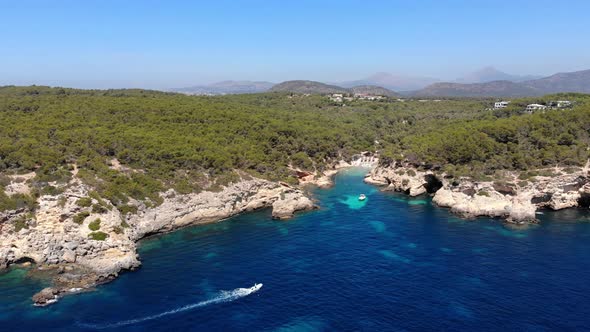 Aerial view of cove Cala Falco or cap de Falco and Cala Bella Donna on Majorca