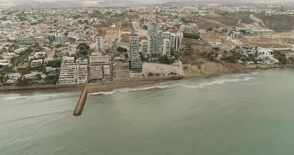 Manta Ecuador Aereal Shoot of the sea side buildings