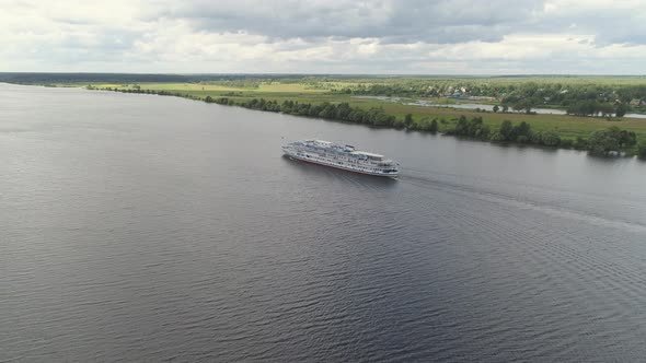 Cruise Ship on the River Aerial View