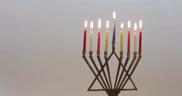 Hanukkah a Burning Menorah Symbol of Judaism Traditional Holiday