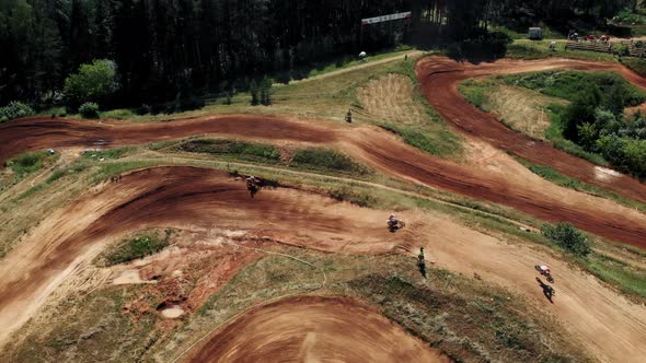 Extreme Sport Motorcycle Race, Aerial Shot of the Motocross Competition. Aerial View.