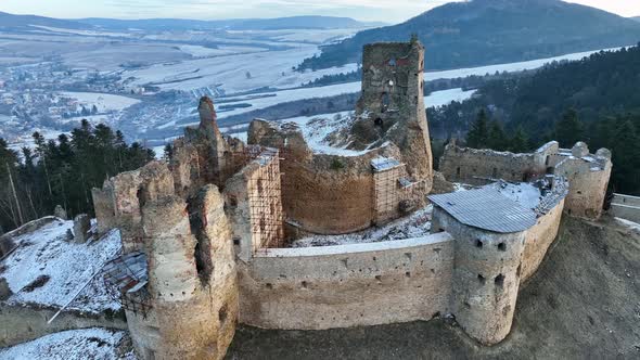 Aerial view of castle in Zborov village in Slovakia